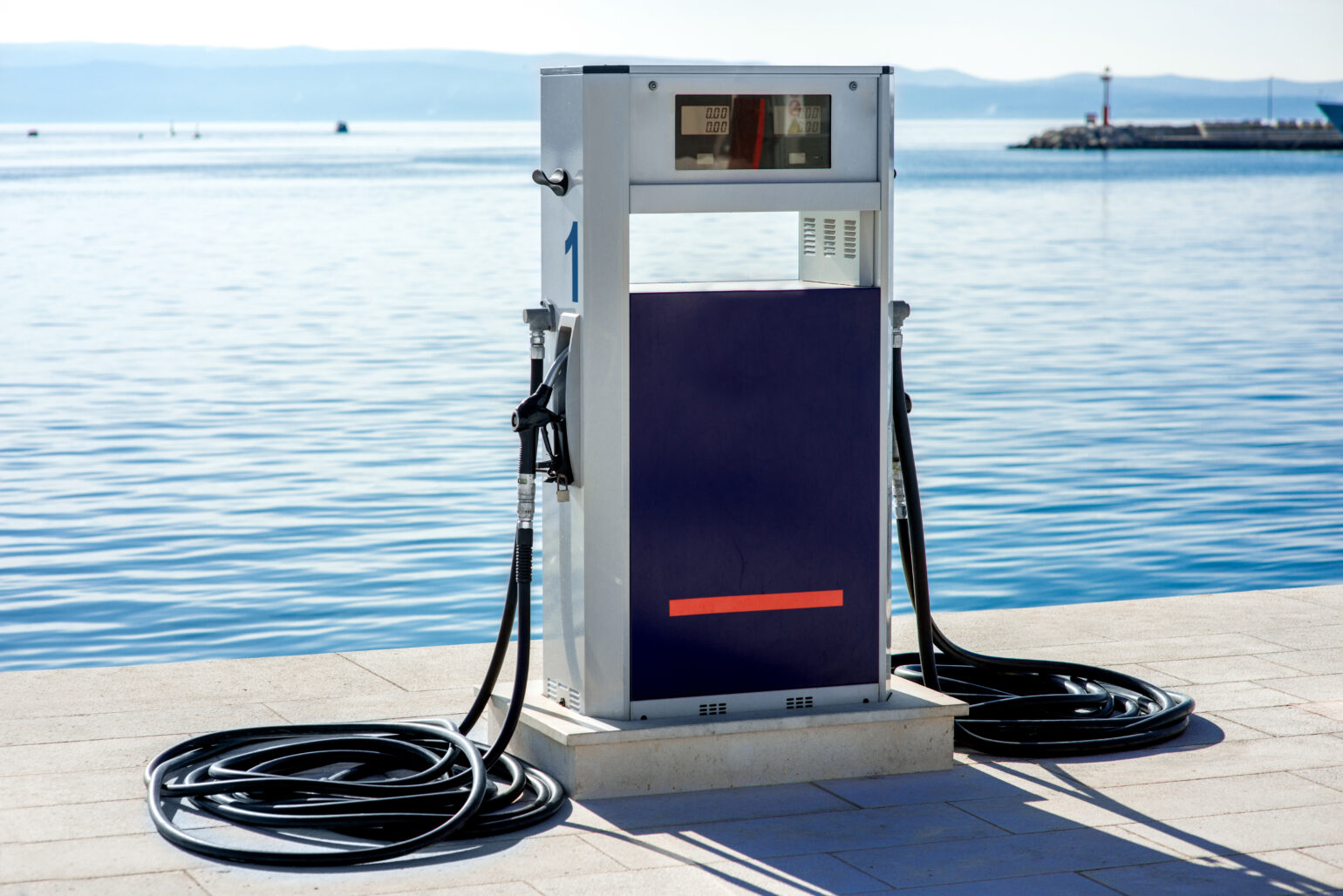 Superyacht fuel pump on marina edge